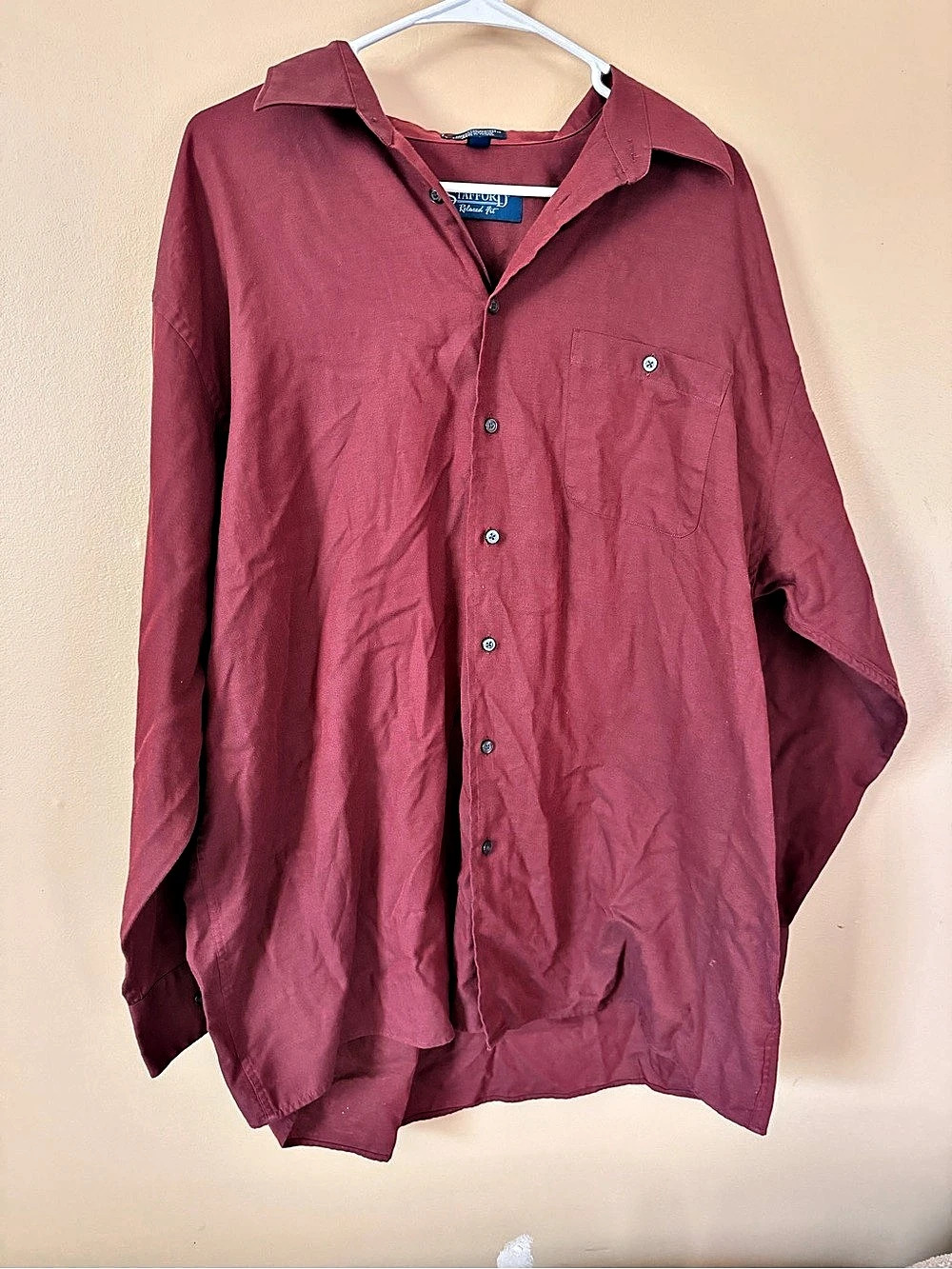 Stafford Men’s Relaxed Fit Maroon Button Up Shirt Long Sleeve Size 17